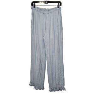 Dress Me Linen Light‎ Blue Linen Ruffle Hem Pants Womens M Elastic Waist Cropped